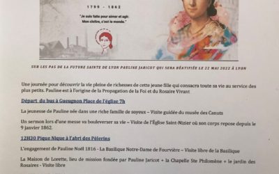 PÈLERINAGE A LYON Samedi 30 avril 2022, « Sur les pas de Pauline JARICOT »